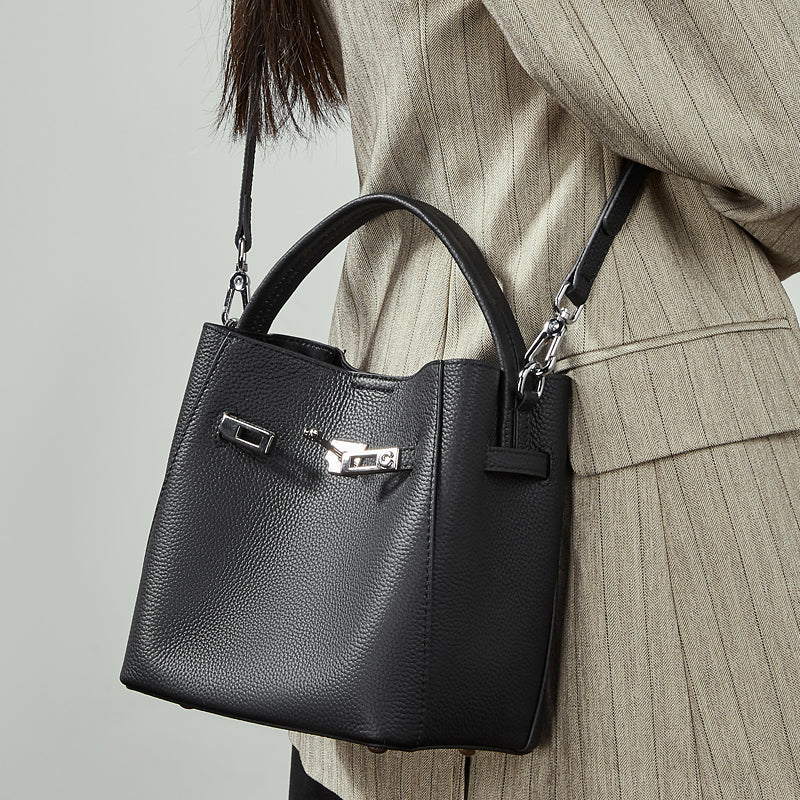 Refined Top Handle Satchel with Turn-Lock Detail