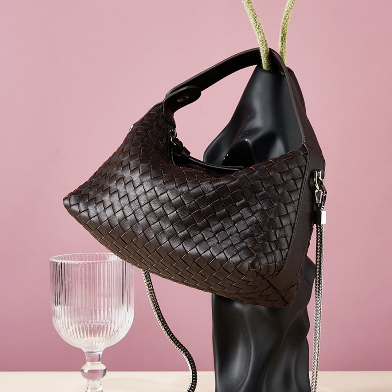Genuine Leather Woven Handbag
