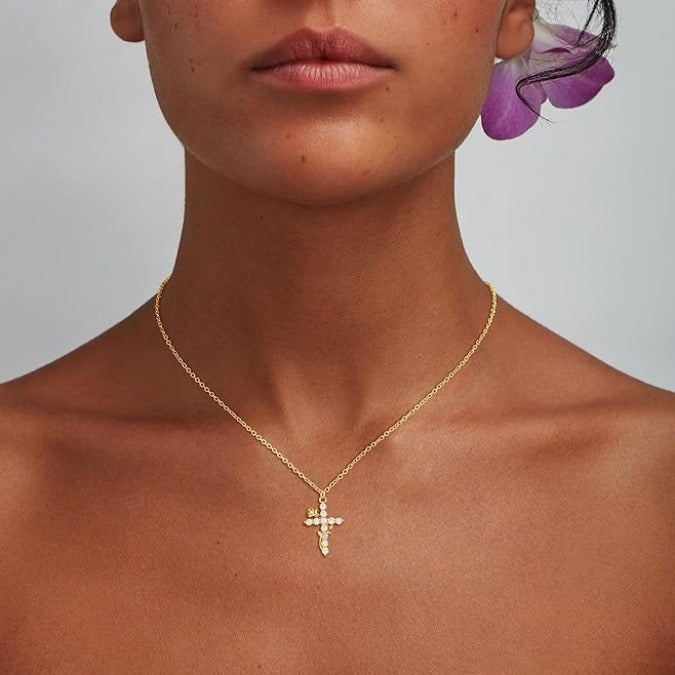 Gold Plated Cross Pendant Necklace for Women – Dainty Necklace