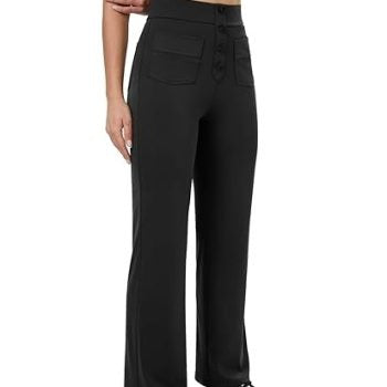 Women’s High-Waisted Straight Leg Pants with Button and Pockets