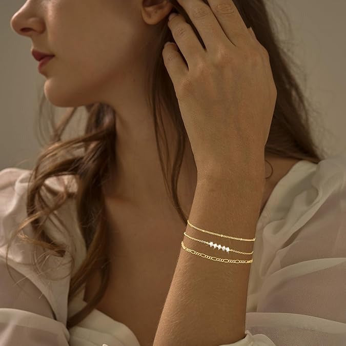Dainty Silver-Plated Stackable Bracelet Set – Waterproof Design