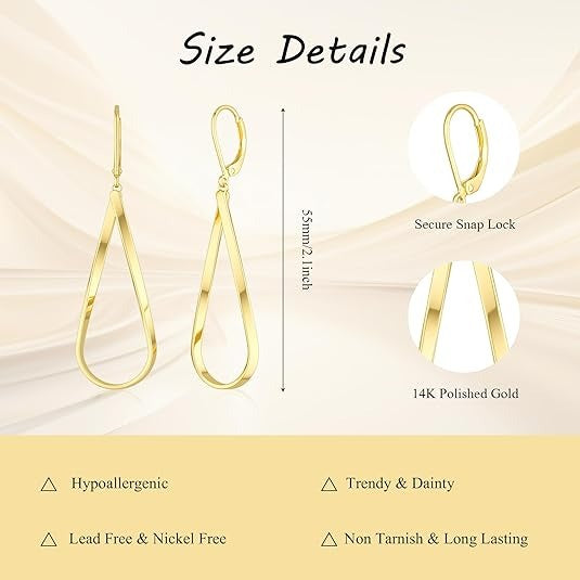 Gold Plated Dangle Earrings – Spiral and Teardrop Leverback Earrings
